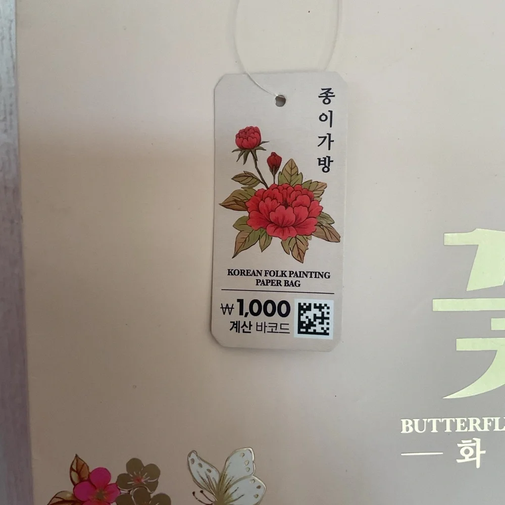 NWT Korean Hwajodo Flower and Bird Artwork Shopping Gift Bag